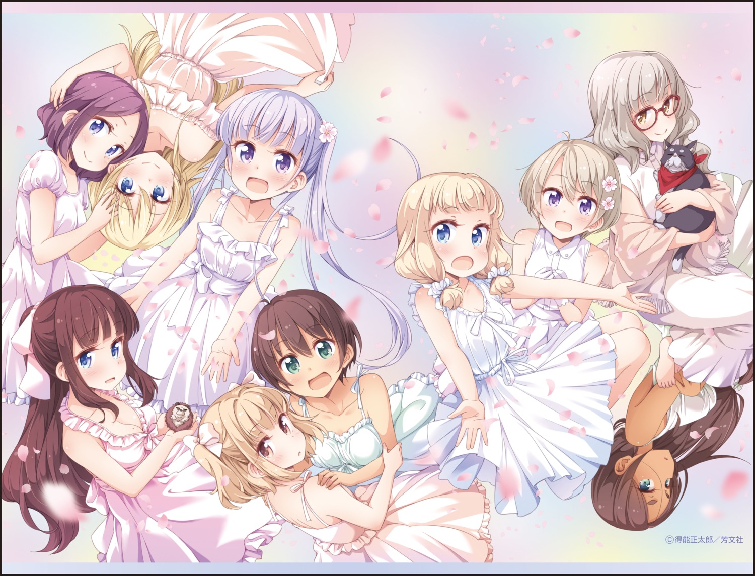 ahagon_umiko cleavage dress hazuki_shizuku hoshikawa_hotaru iijima_yun megane neko new_game! sakura_nene shinoda_hajime summer_dress suzukaze_aoba takimoto_hifumi tokunou_shoutarou tooyama_rin yagami_kou