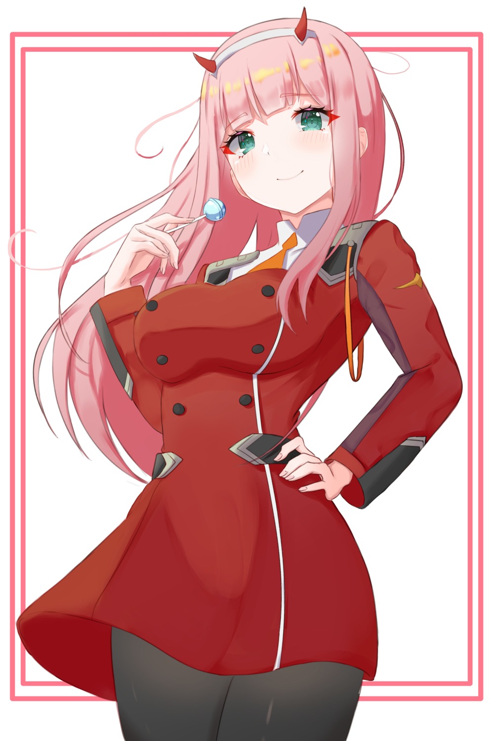 darling_in_the_franxx horns kano_(wi3028) pantyhose uniform zero_two_(darling_in_the_franxx)