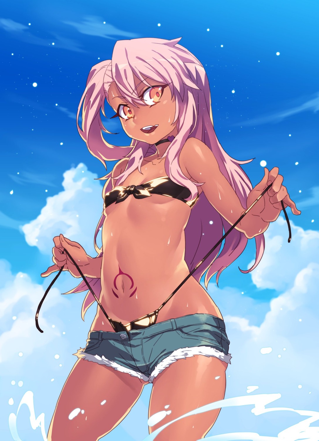 bikini chloe_von_einzbern fate/kaleid_liner_prisma_illya fate/stay_night loli panty_pull swimsuits tasaka_shinnosuke tattoo underboob undressing