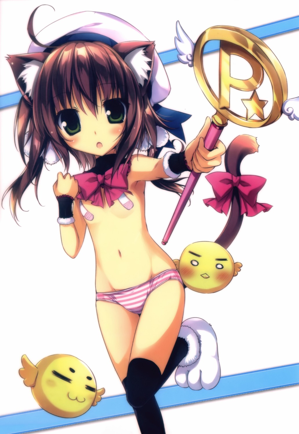 animal_ears bandaid karory loli nekomimi no_bra pantsu pasties shimapan tail thighhighs topless