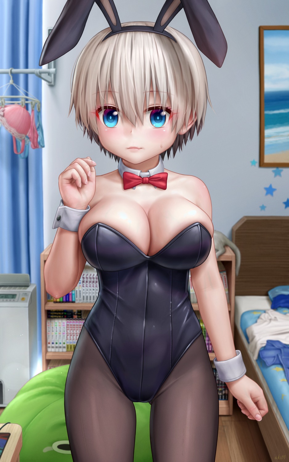 aki99 animal_ears bunny_ears bunny_girl cleavage no_bra pantyhose uzaki-chan_wa_asobi_tai! uzaki_hana