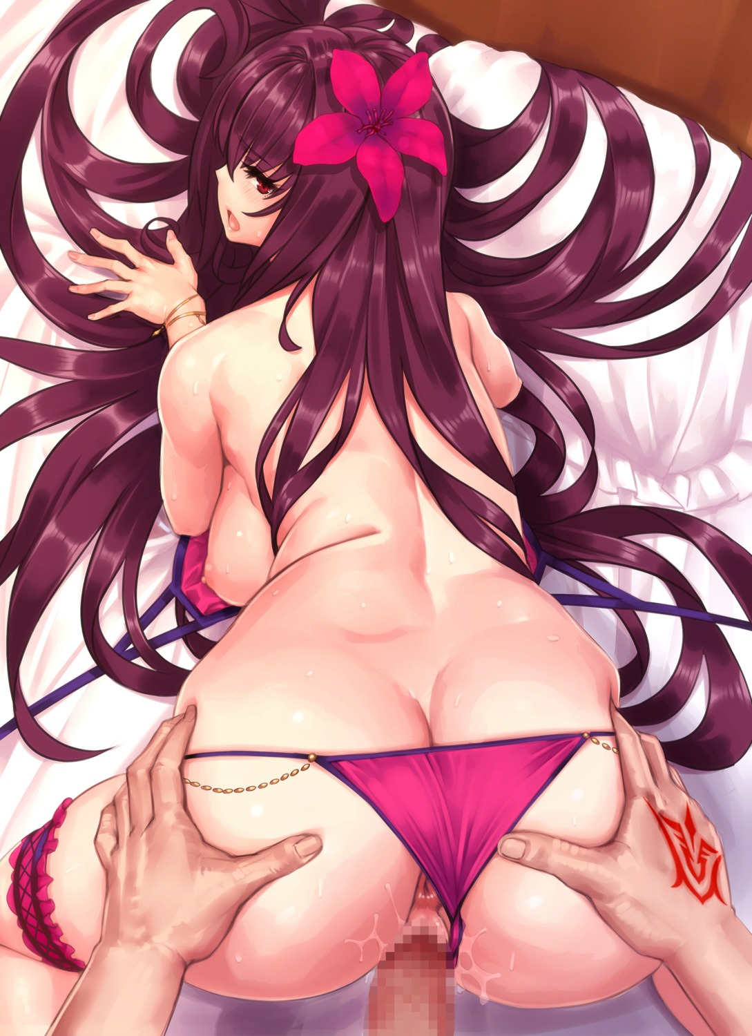anus ass bikini censored fate/grand_order garter nipples ogin_bara penis pussy pussy_juice scathach_(fate/grand_order) sex swimsuits tattoo thong topless