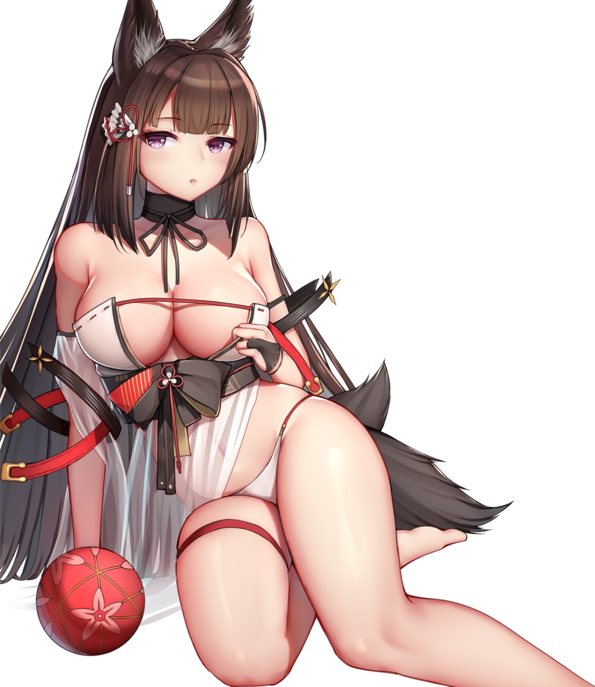 amagi_(azur_lane) animal_ears azur_lane bikini cyanide-whale garter kitsune see_through swimsuits tail undressing