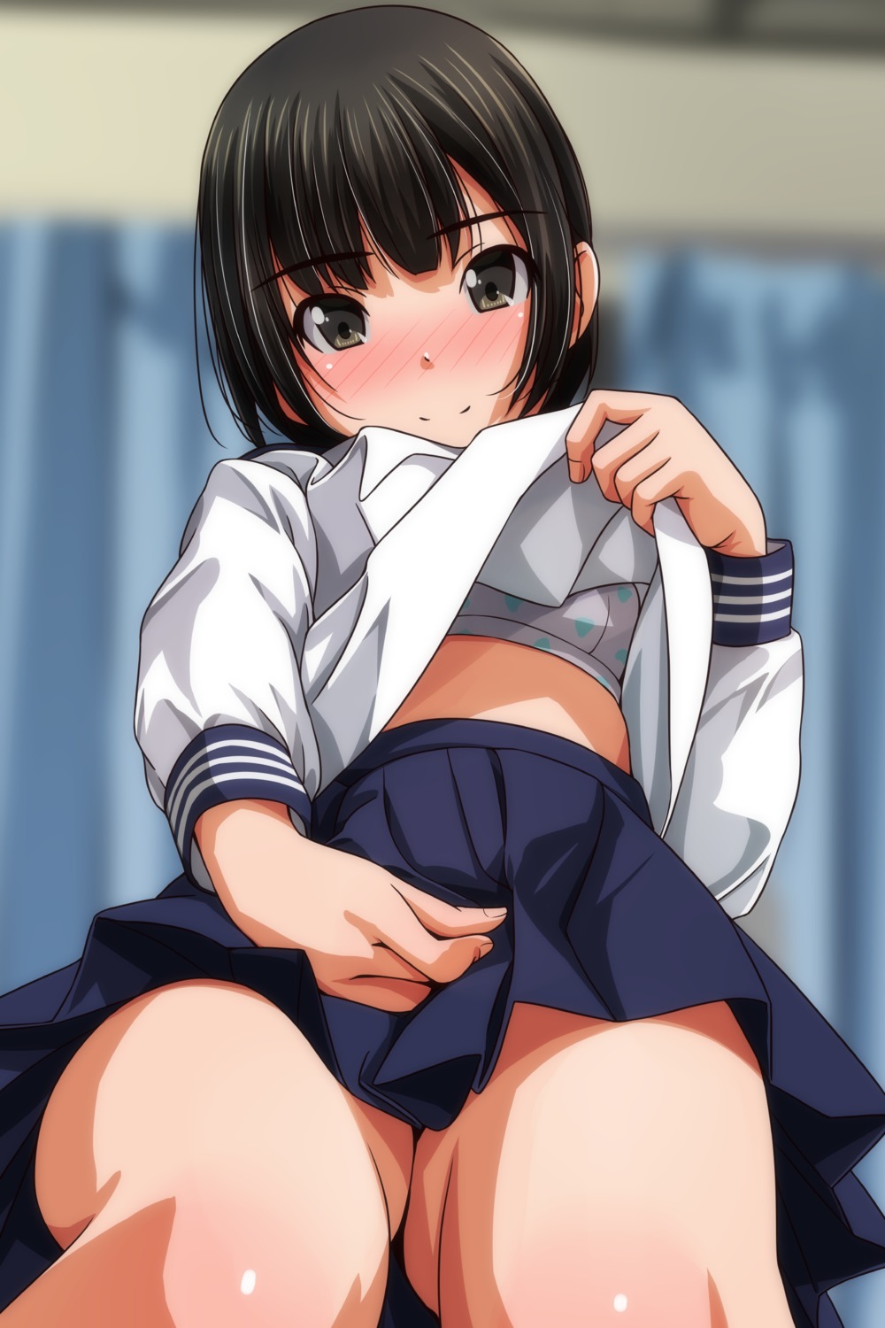 bra loli matsunaga_kouyou seifuku shirt_lift skirt_lift undressing