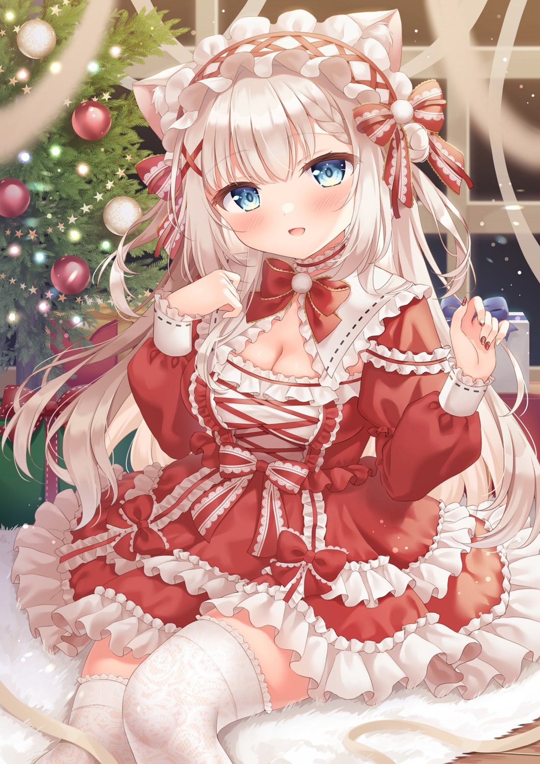 animal_ears christmas cleavage gothic_lolita lolita_fashion nekomimi siooooono thighhighs