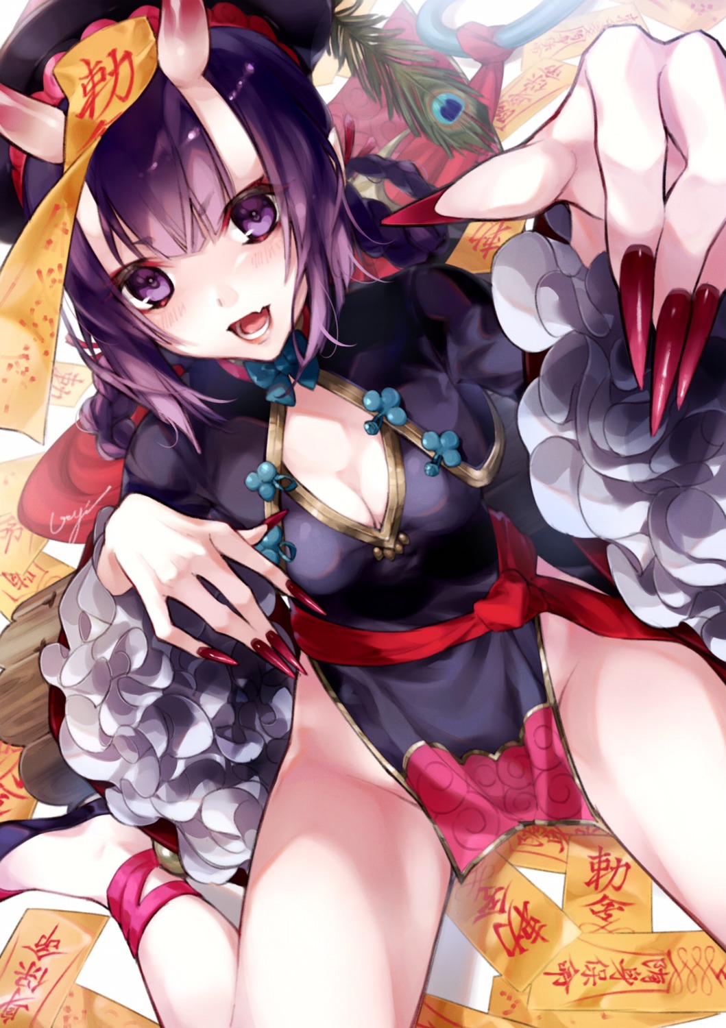 chinadress cleavage fate/grand_order horns pointy_ears shuten_douji_(fate/grand_order) utayoi