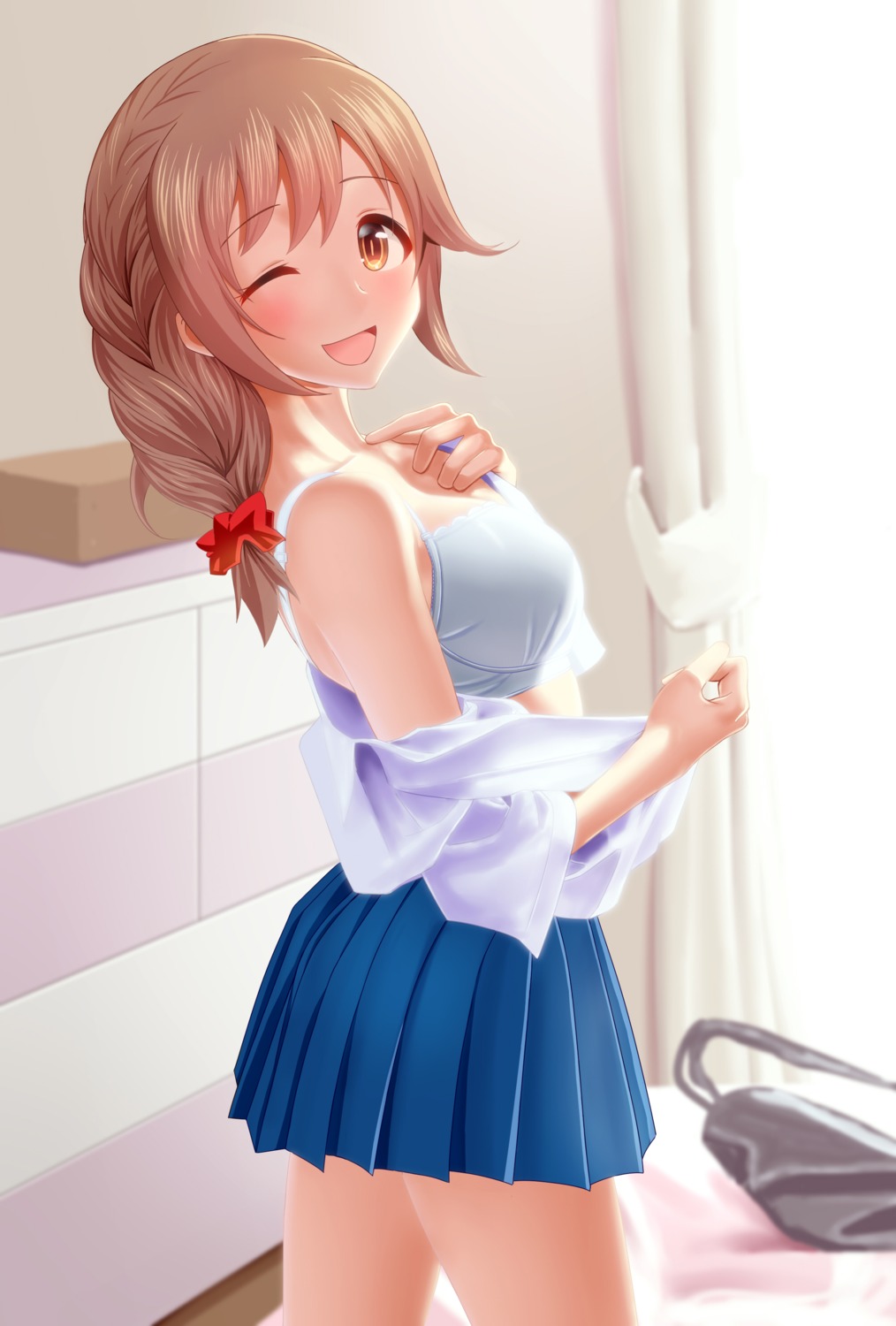 bra cleavage open_shirt see_through seifuku senkawa_chihiro takahiro-kun the_idolm@ster the_idolm@ster_cinderella_girls undressing