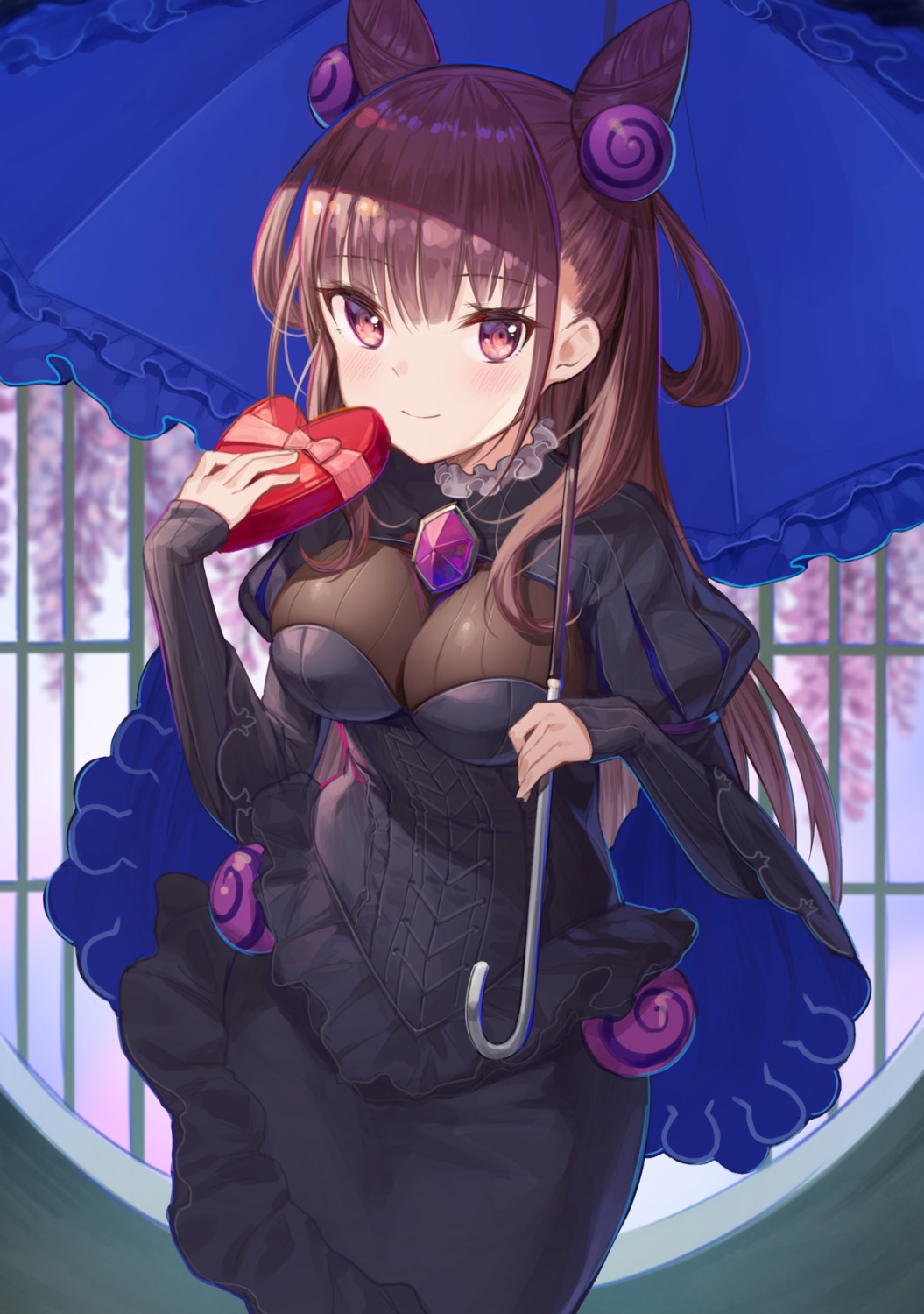 dress fate/grand_order mokew murasaki_shikibu_(fate) umbrella valentine