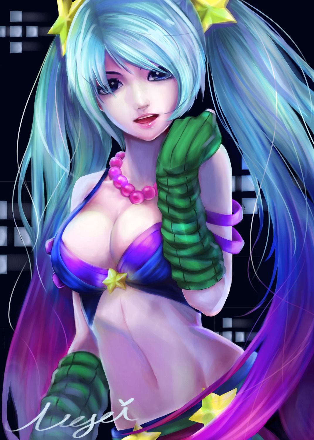 bikini_top cleavage league_of_legends sona_buvelle swimsuits xin_chi