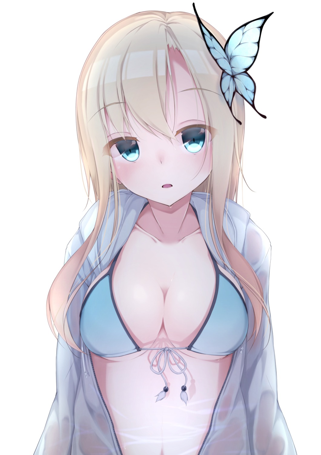 bikini_top boku_wa_tomodachi_ga_sukunai cleavage kashiwazaki_sena open_shirt rerrere see_through swimsuits underboob wet_clothes