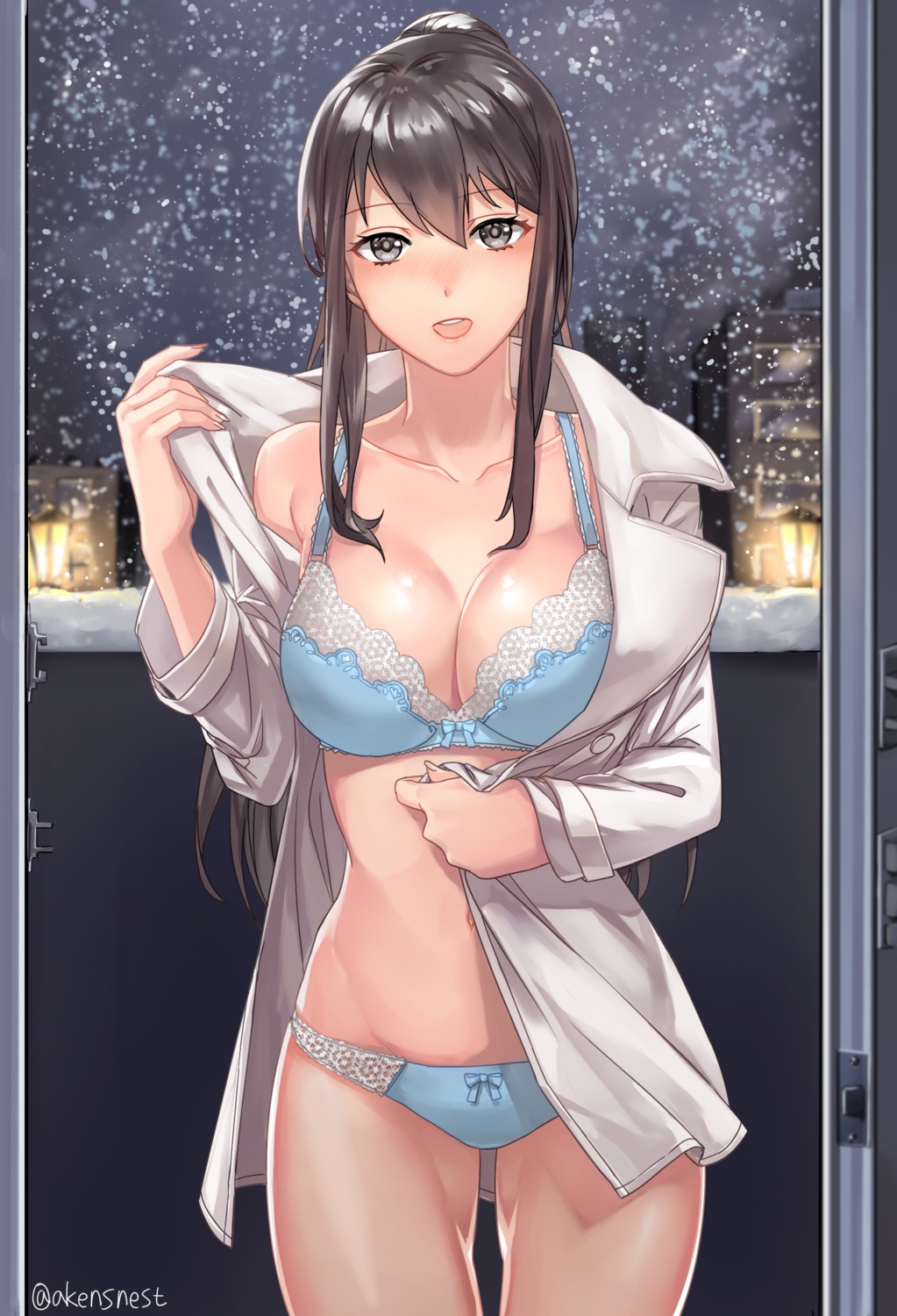 aken bra cleavage open_shirt pantsu undressing