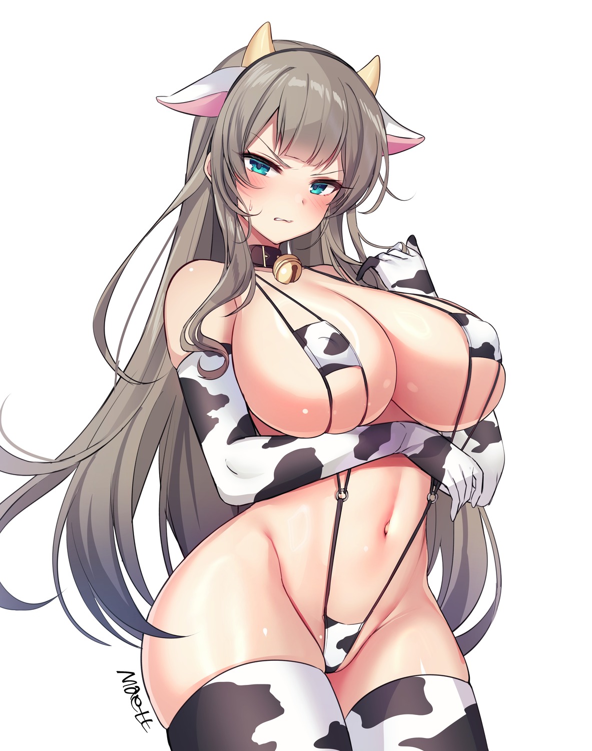 animal_ears counter:side erect_nipples horns maett sling_bikini swimsuits thighhighs