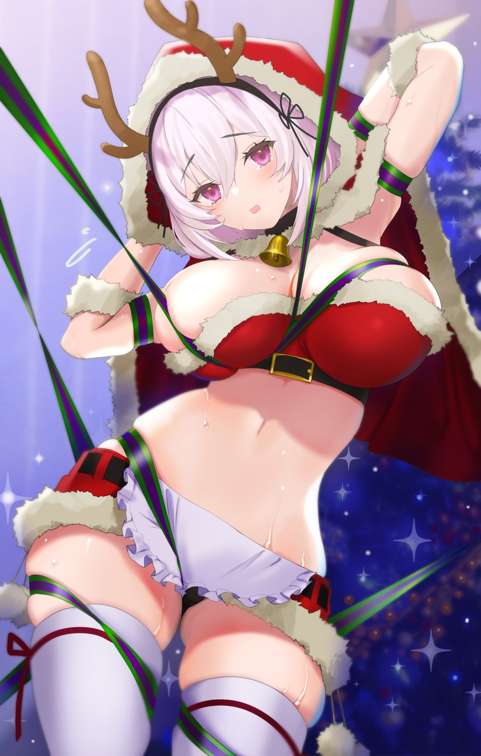 animal_ears azur_lane bondage breasts christmas horns nanam_(nanam_sk) no_bra pantsu sirius_(azur_lane) thighhighs