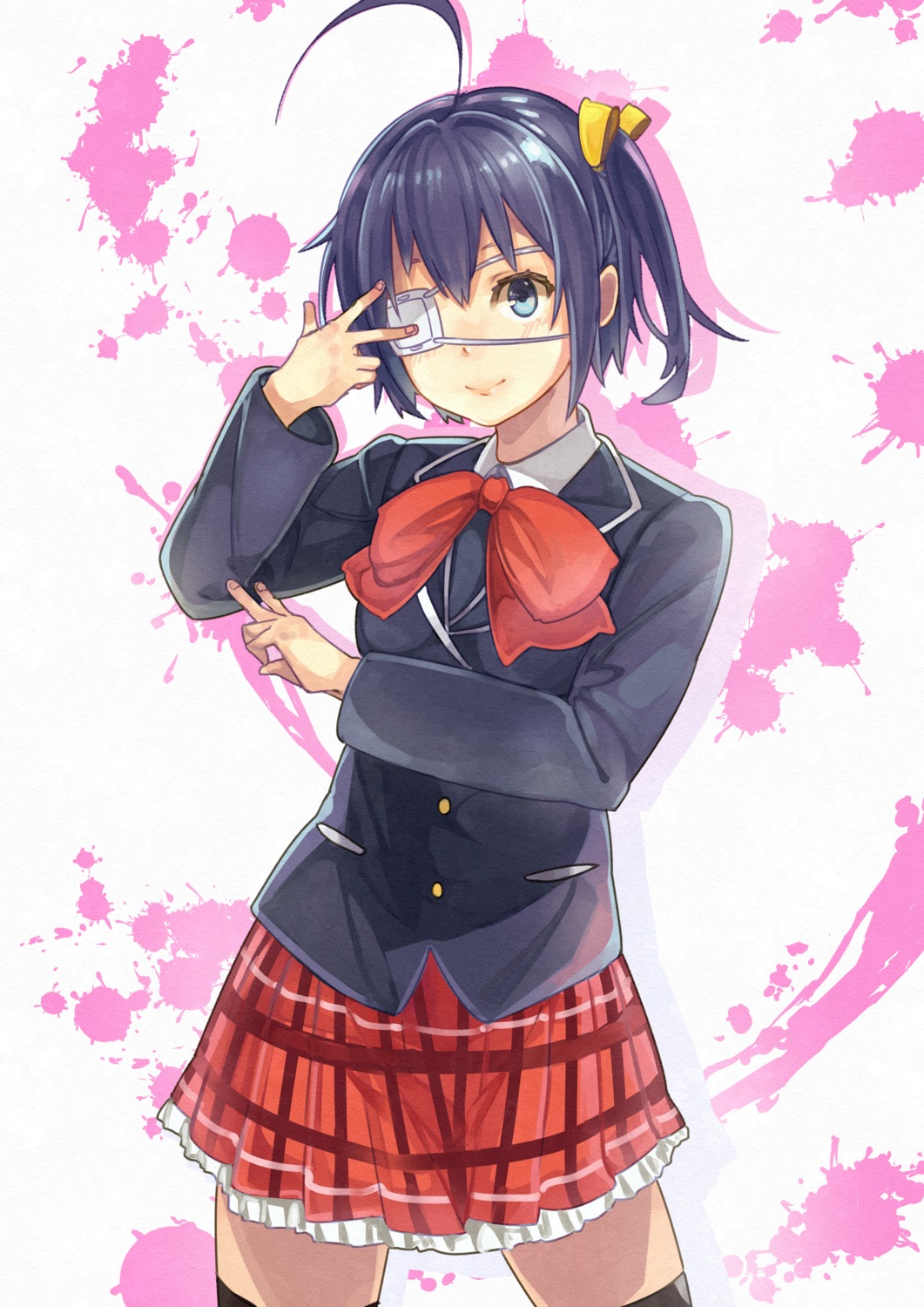 chuunibyou_demo_koi_ga_shitai! eyepatch kanmiya_shinobu seifuku takanashi_rikka thighhighs