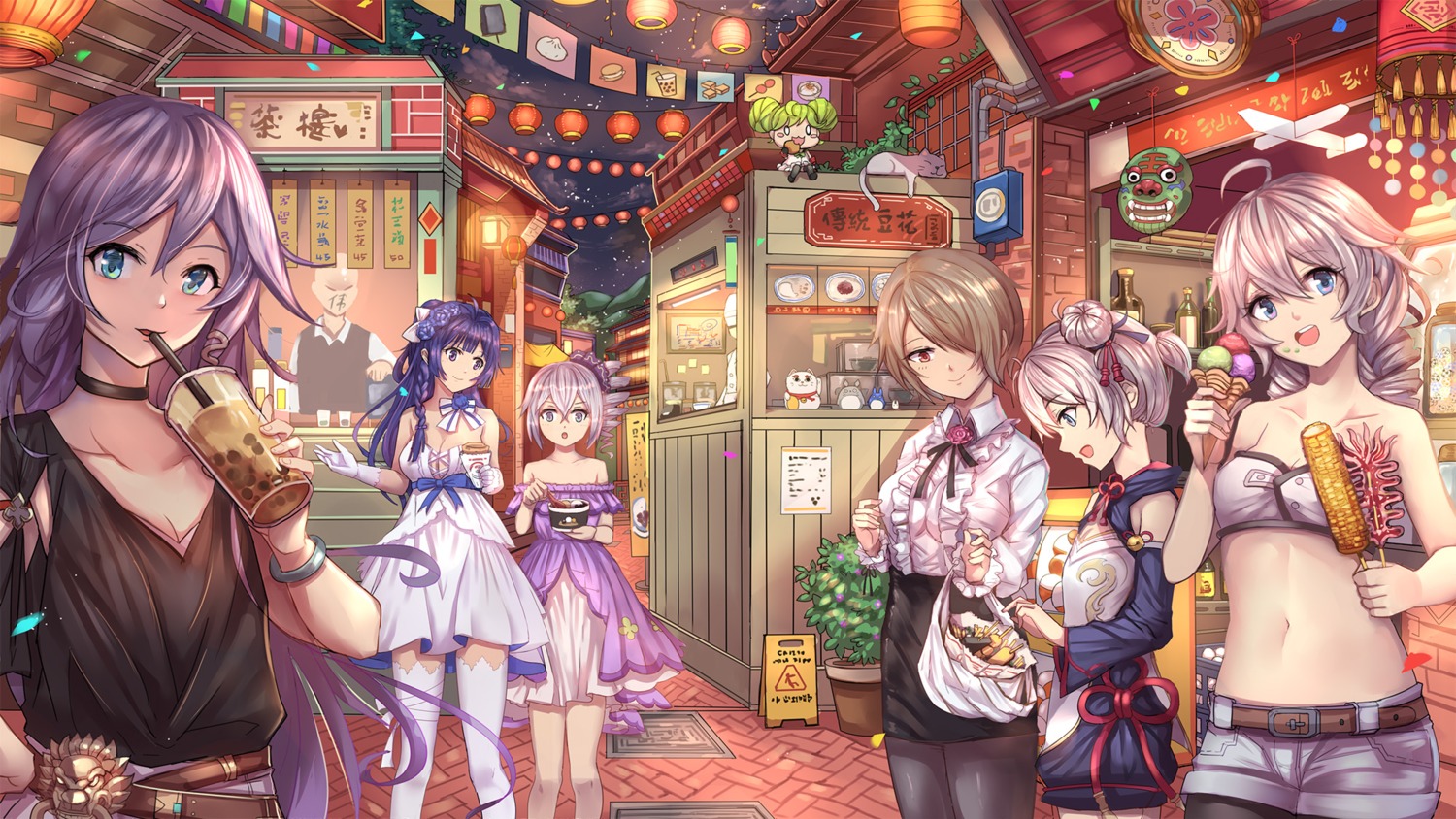 asian_clothes benghuai_xueyuan bronya_zaychik chibi cleavage dress fu_hua honkai_impact kiana_kaslana neko pantyhose raiden_mei rita_rossweisse theresa_apocalypse thighhighs yougen_kitsune