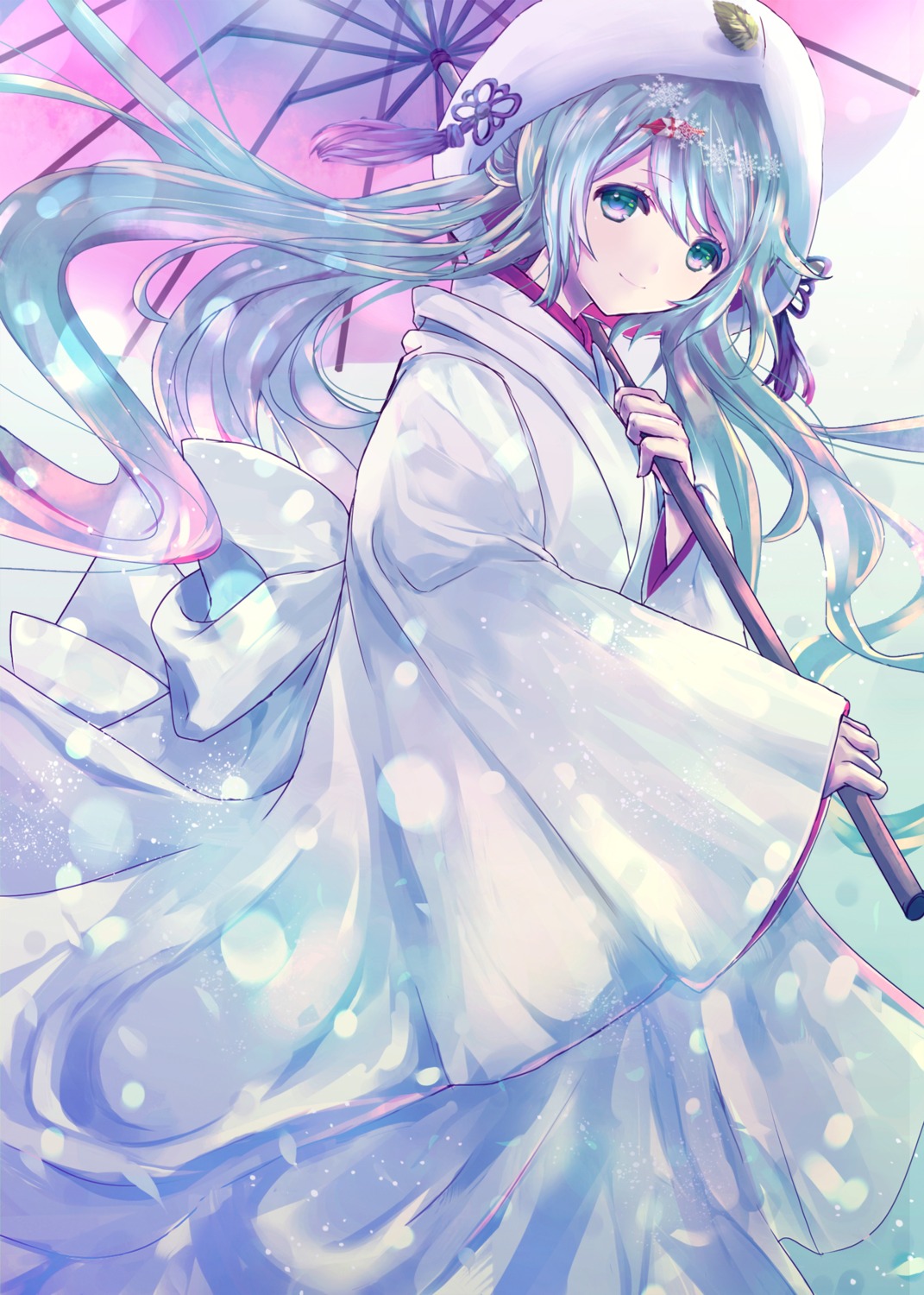 alicetype hatsune_miku japanese_clothes umbrella vocaloid yuki_miku