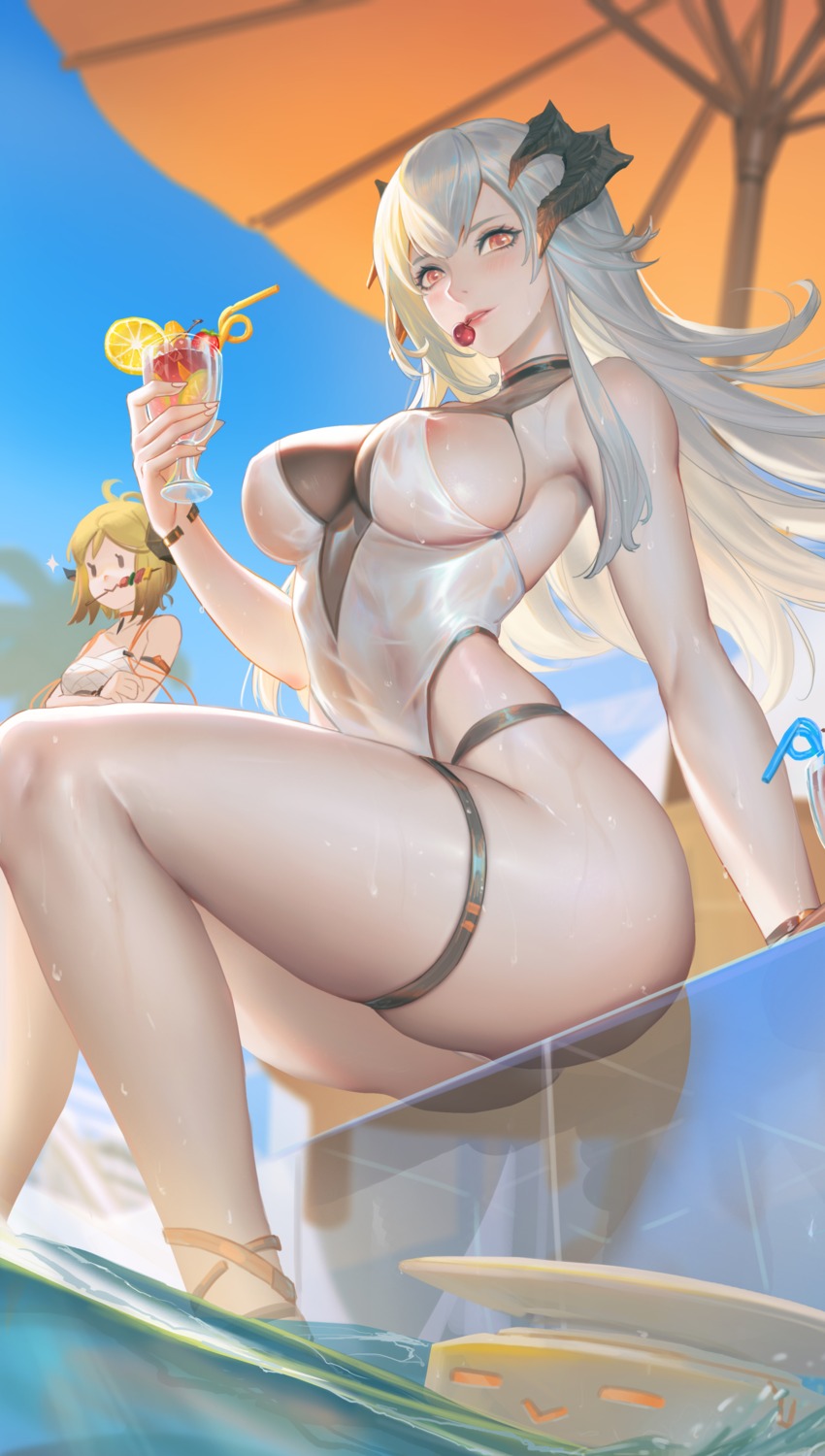 areola arknights garter horns saria_(arknights) see_through swimsuits wet wet_clothes youyi_(jiam009)
