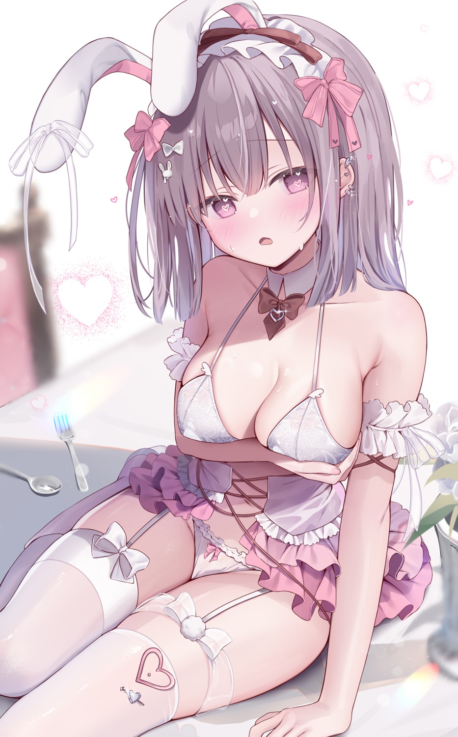 ameno_usari animal_ears bra breast_hold bunny_ears garter lingerie pantsu stockings thighhighs