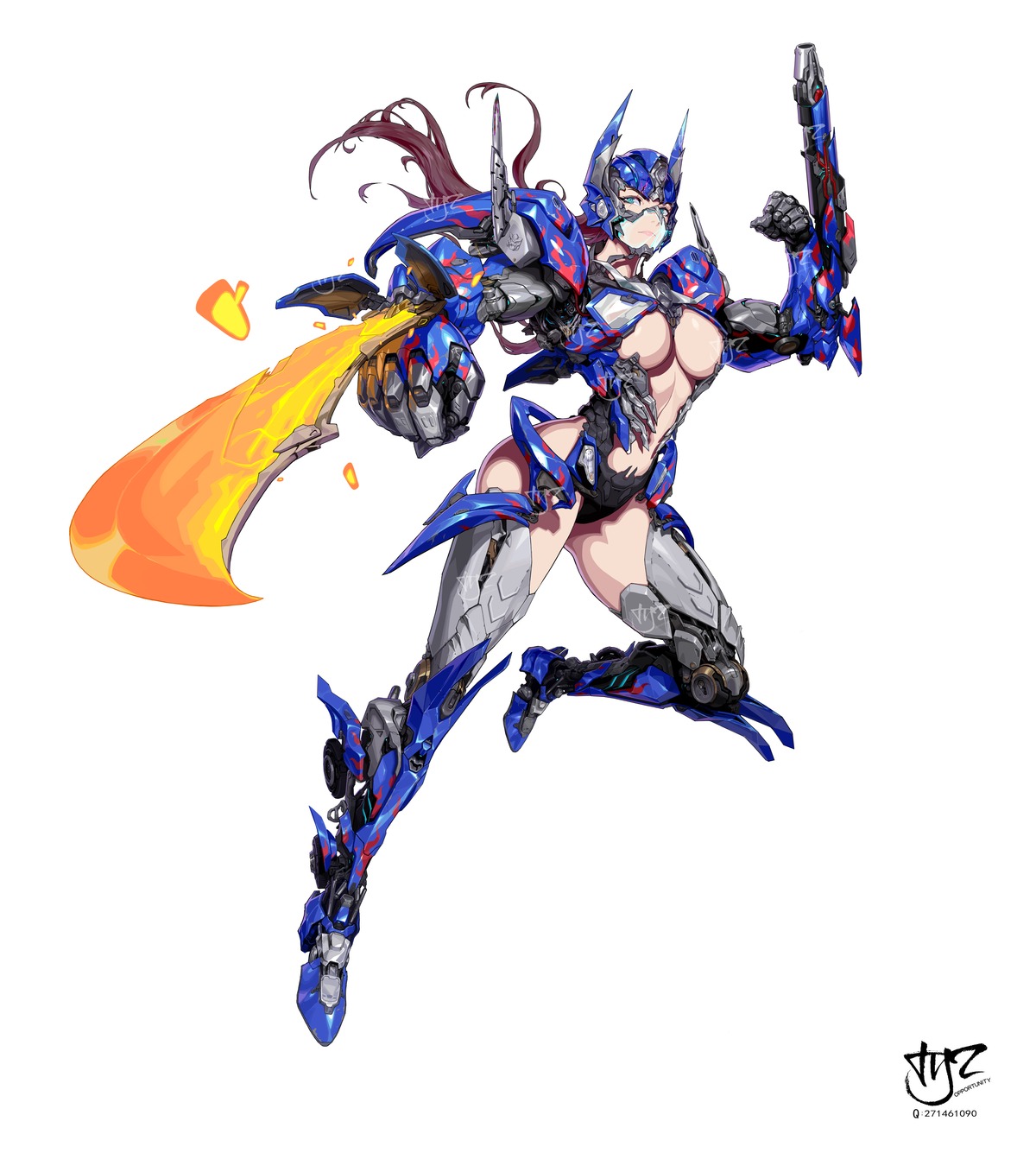 genderswap mecha_musume no_bra optimus_prime sword thighhighs transformers weapon zymv587