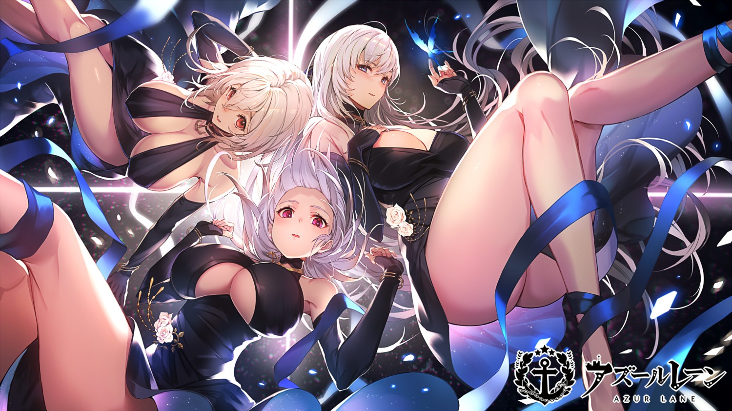 azur_lane belfast_(azur_lane) dido_(azur_lane) dress erect_nipples game_cg kakage no_bra nopan sirius_(azur_lane) skirt_lift