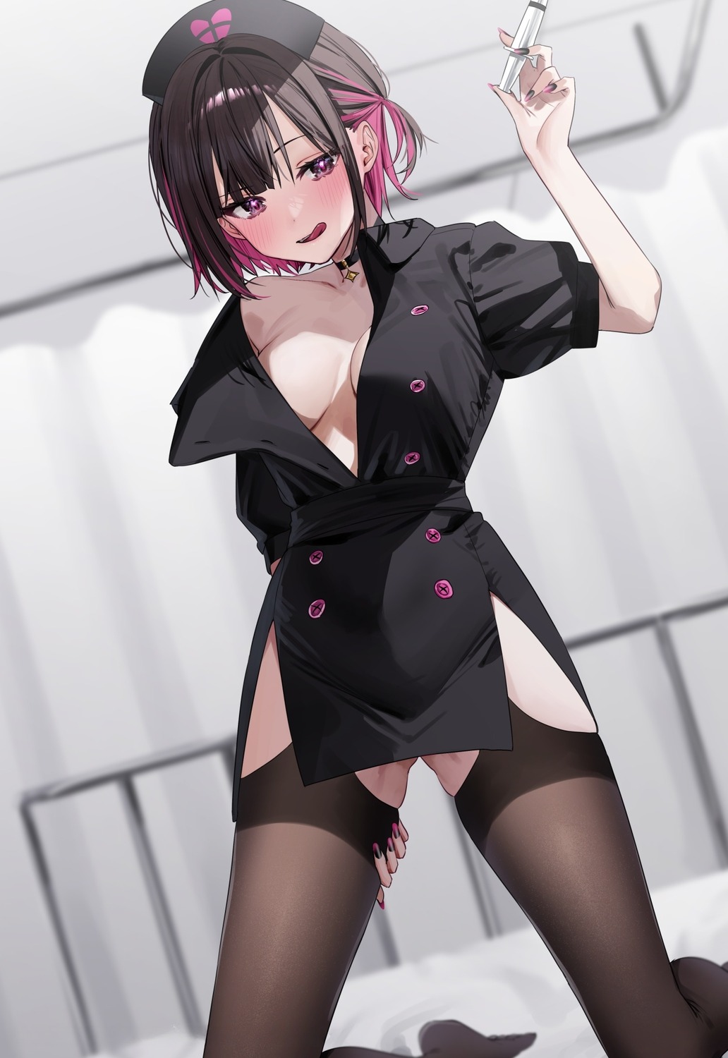 chigusa_minori detexted no_bra nopan nurse open_shirt shino_to_ren shirayuki_ren stockings thighhighs