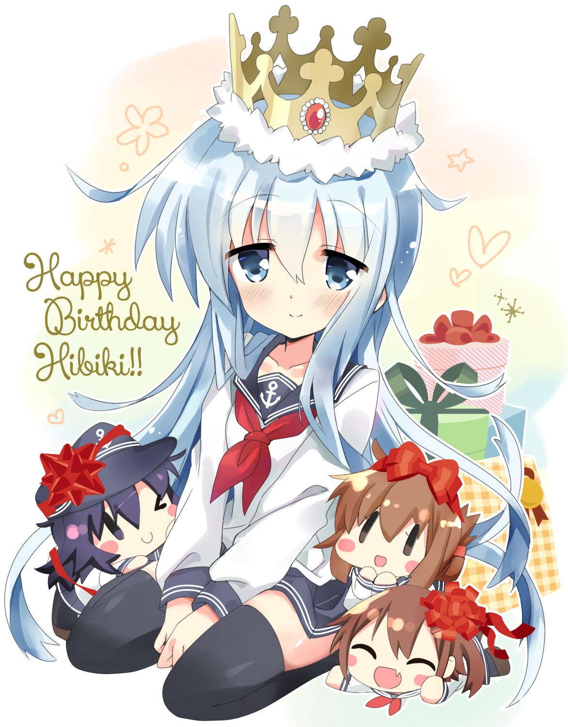 akatsuki_(kancolle) chibi hibiki_(kancolle) hizuki_yayoi ikazuchi_(kancolle) inazuma_(kancolle) kantai_collection seifuku thighhighs