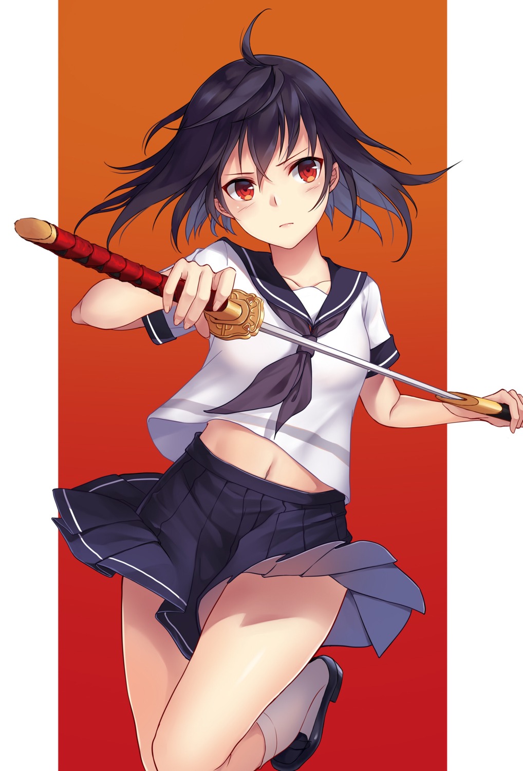 akame_ga_kill! buerking kurome seifuku skirt_lift sword