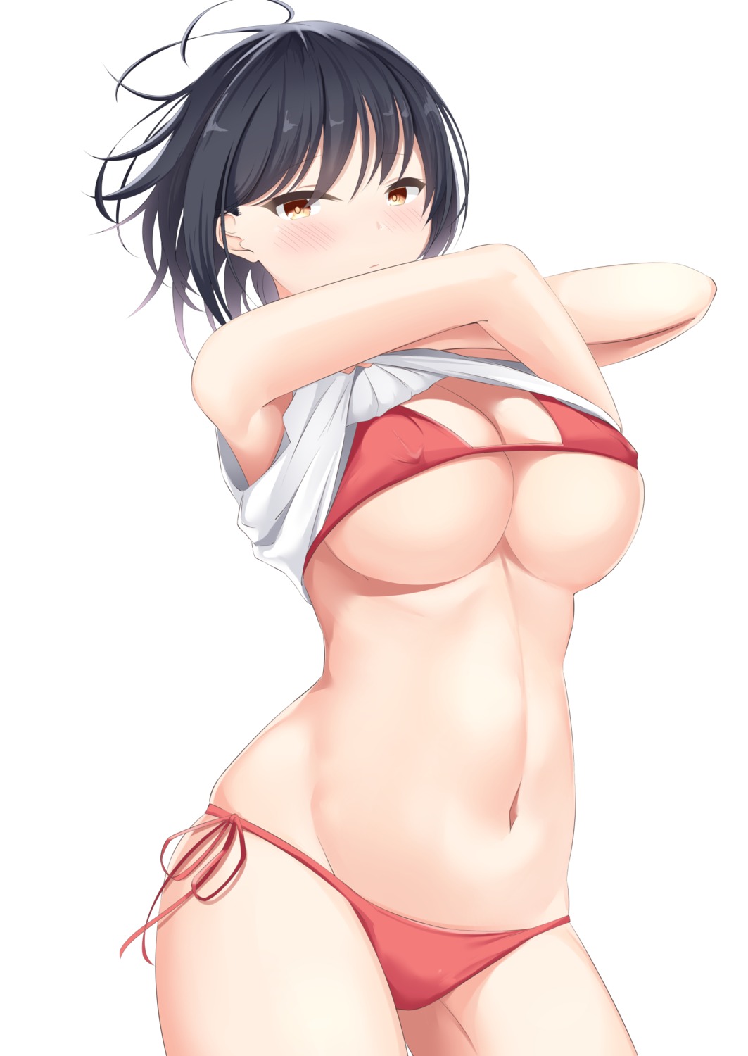 bikini cleavage erect_nipples kanade_pa shirt_lift swimsuits undressing