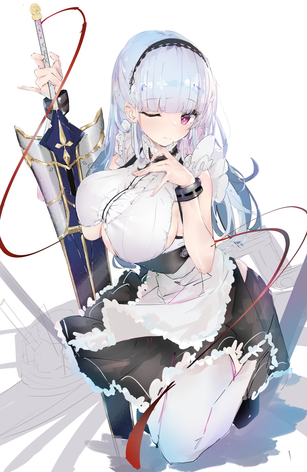 azur_lane dido_(azur_lane) maid no_bra shimicha sketch thighhighs