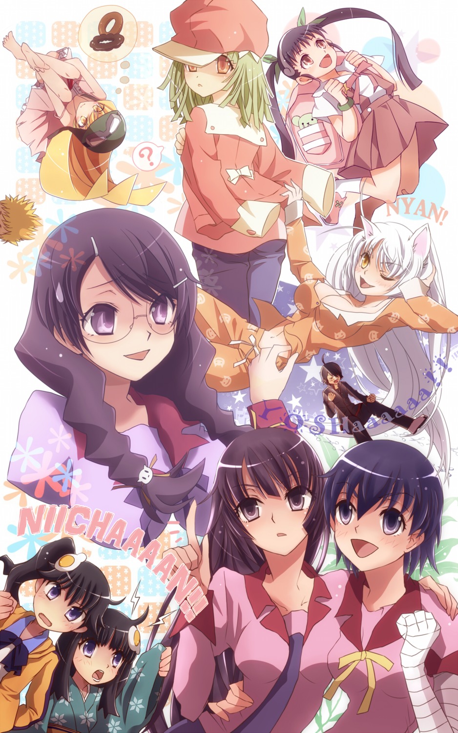 araragi_karen araragi_koyomi araragi_tsukihi bakemonogatari hachikuji_mayoi hanekawa_tsubasa kanbaru_suruga megane monogatari_(series) nakajima_akihiko oshino_shinobu sengoku_nadeko senjougahara_hitagi