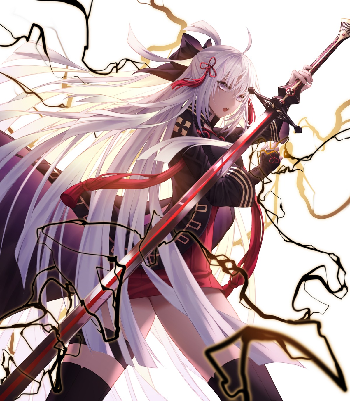 fate/grand_order garter kancell okita_souji_(alter)_(fate) sword thighhighs