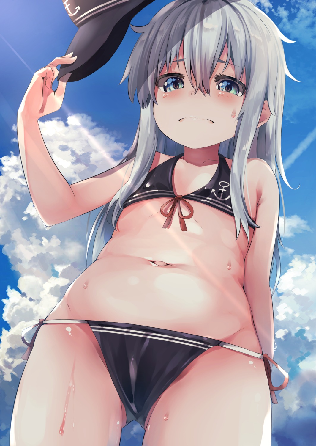 bikini hibiki_(kancolle) kantai_collection loli swimsuits taisho6969 wet