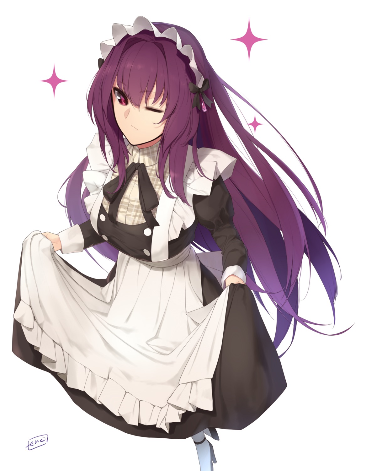 enosan fate/grand_order heels maid scathach_(fate/grand_order) skirt_lift
