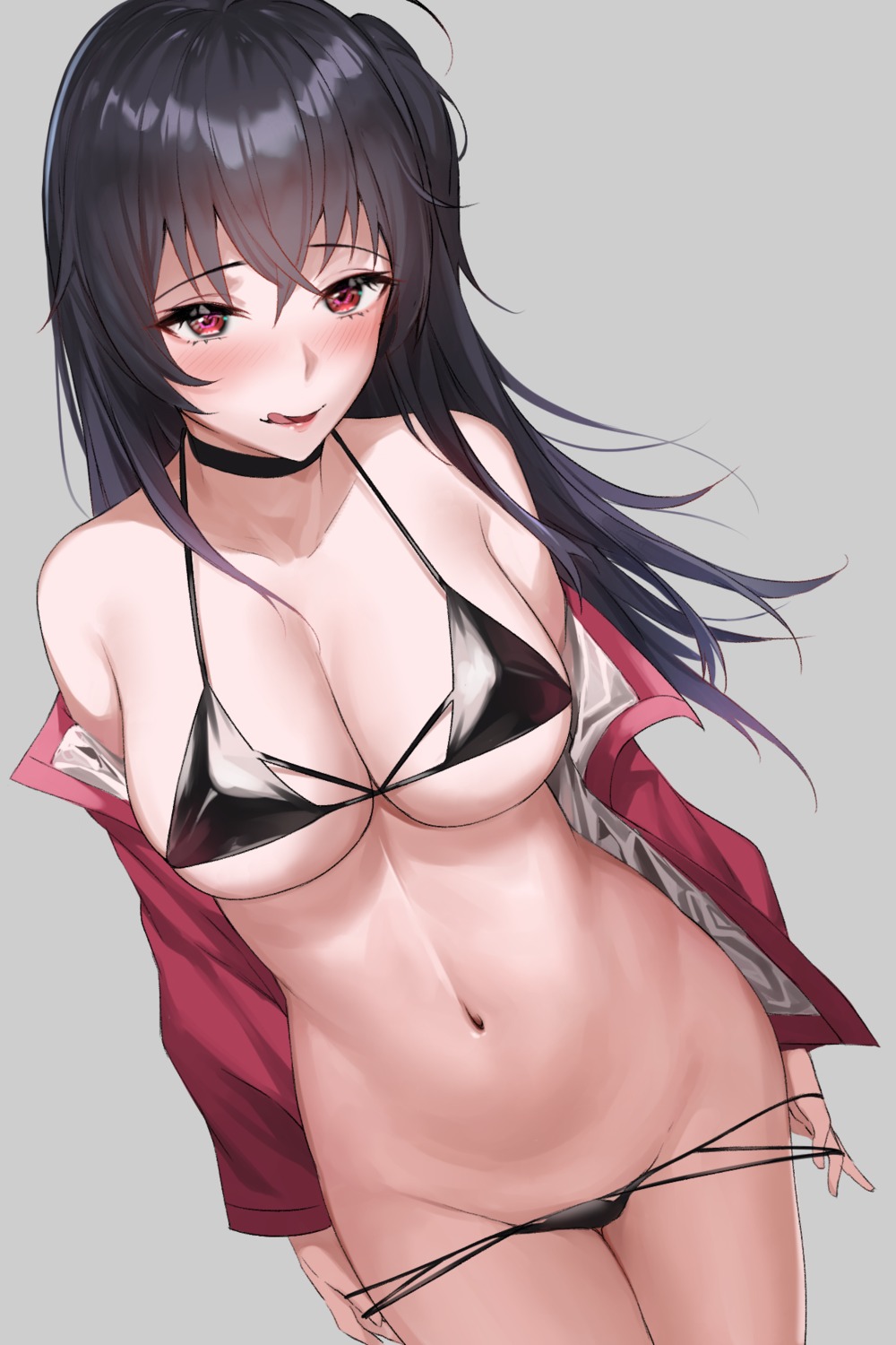 azur_lane bikini erect_nipples open_shirt panty_pull swimsuits taihou_(azur_lane) undressing yamiiv