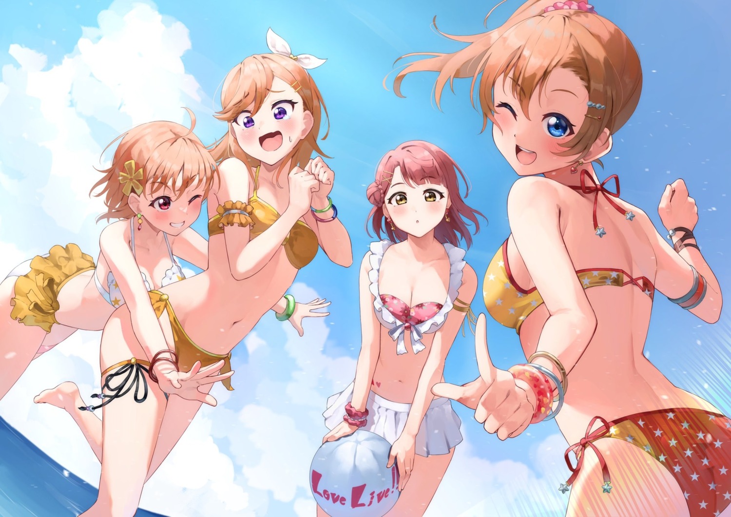 ass bikini cleavage crossover garter kousaka_honoka love_live! love_live!_nijigasaki_high_school_idol_club love_live!_sunshine!! love_live!_superstar!! morros shibuya_kanon swimsuits takami_chika uehara_ayumu