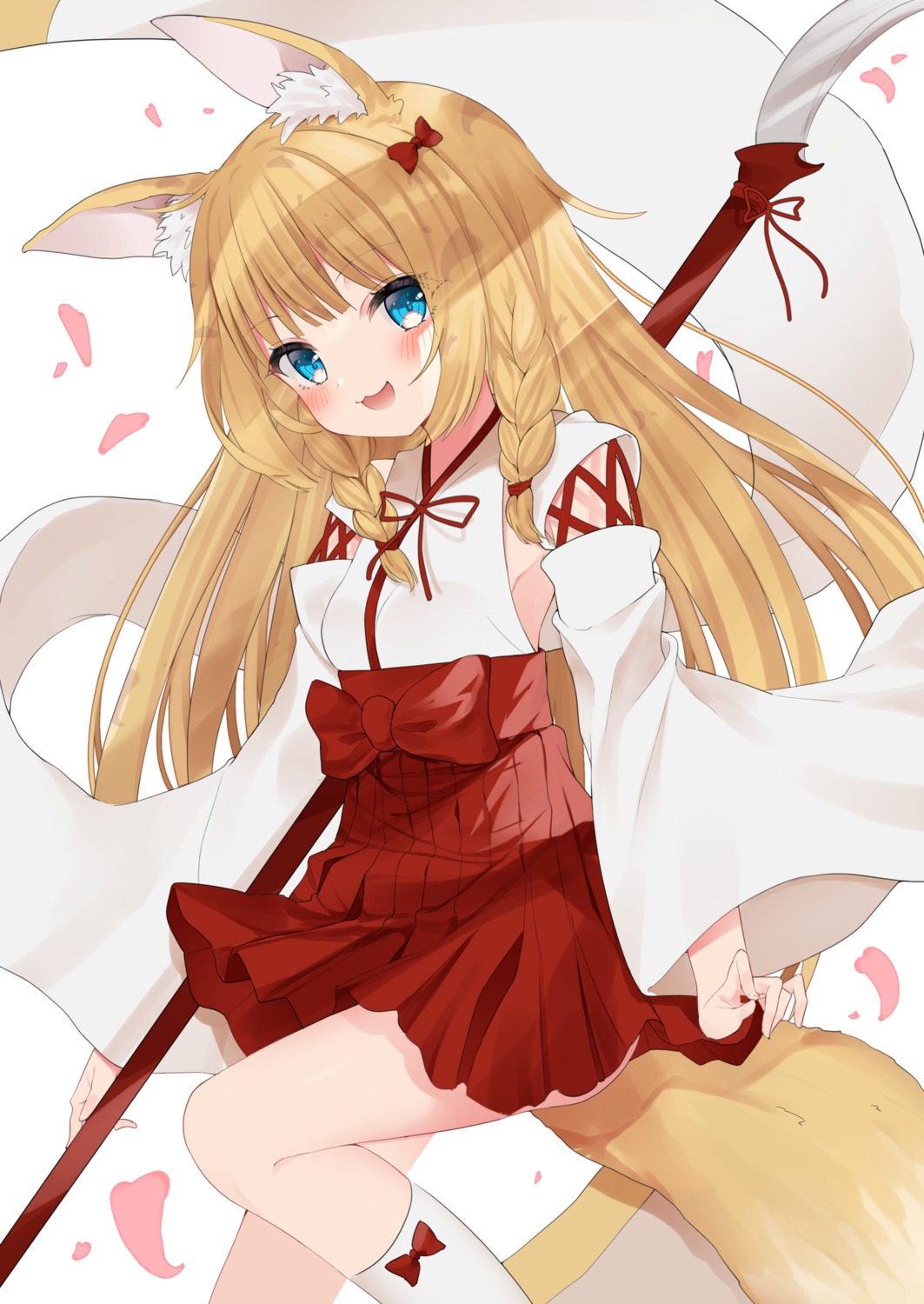 agaki_anko animal_ears kitsune miko skirt_lift tail weapon