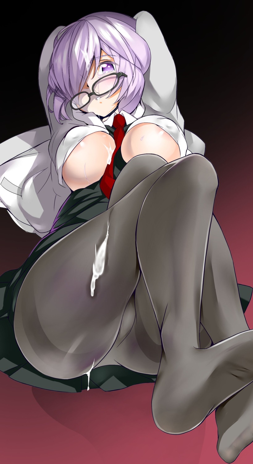 areola cum erect_nipples fate/grand_order feet mash_kyrielight megane no_bra pantyhose tsukamori_shuuji