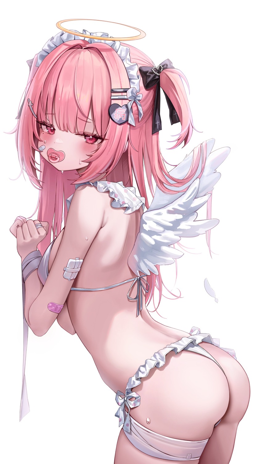 angel ass bandages bandaid bikini garter swimsuits thong tsukiyomi_ai whitebc wings