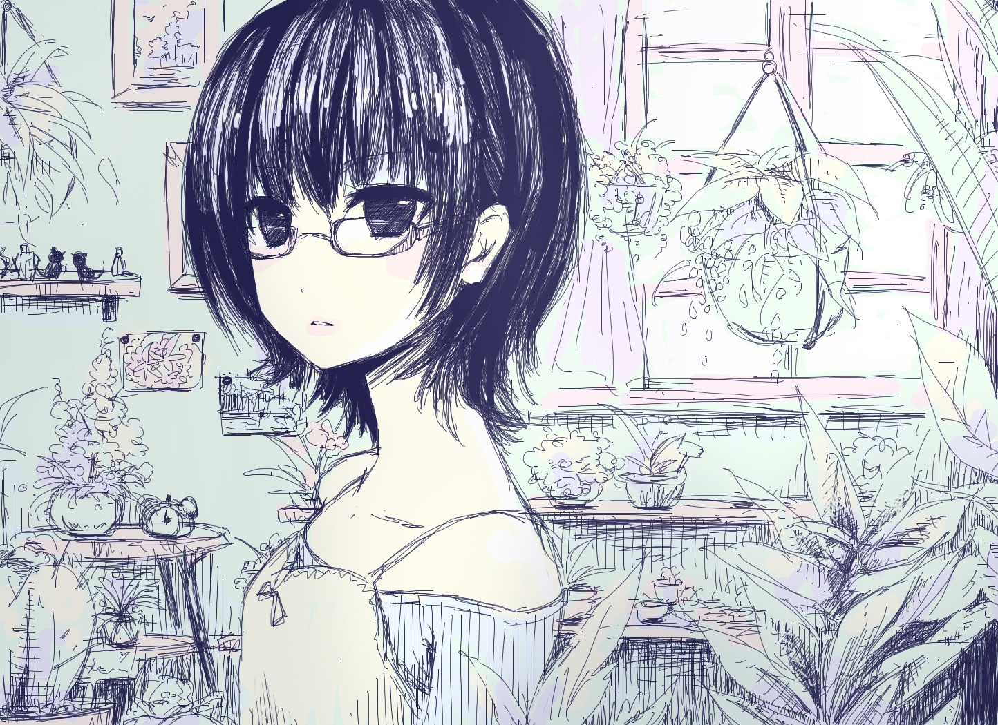 megane monochrome tsubaki_ki