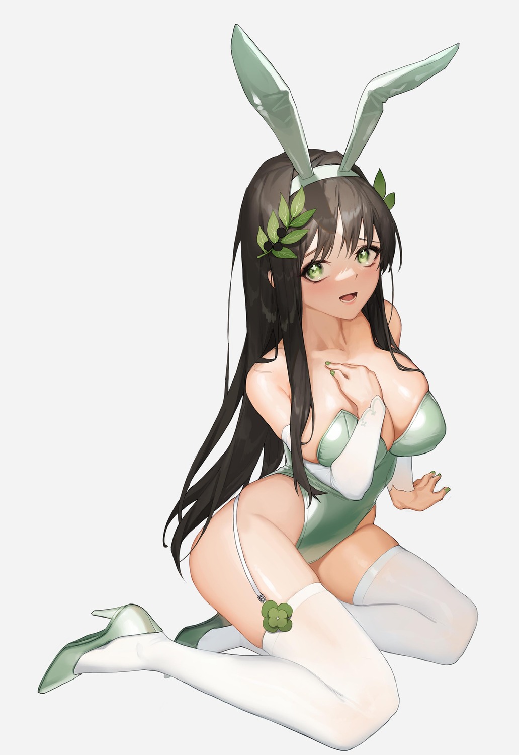 animal_ears bunny_ears bunny_girl heels no_bra stockings thighhighs tunamayochan