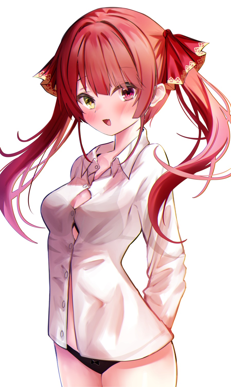 bra dress_shirt heterochromia hololive houshou_marine pantsu see_through yuzuno_kaori