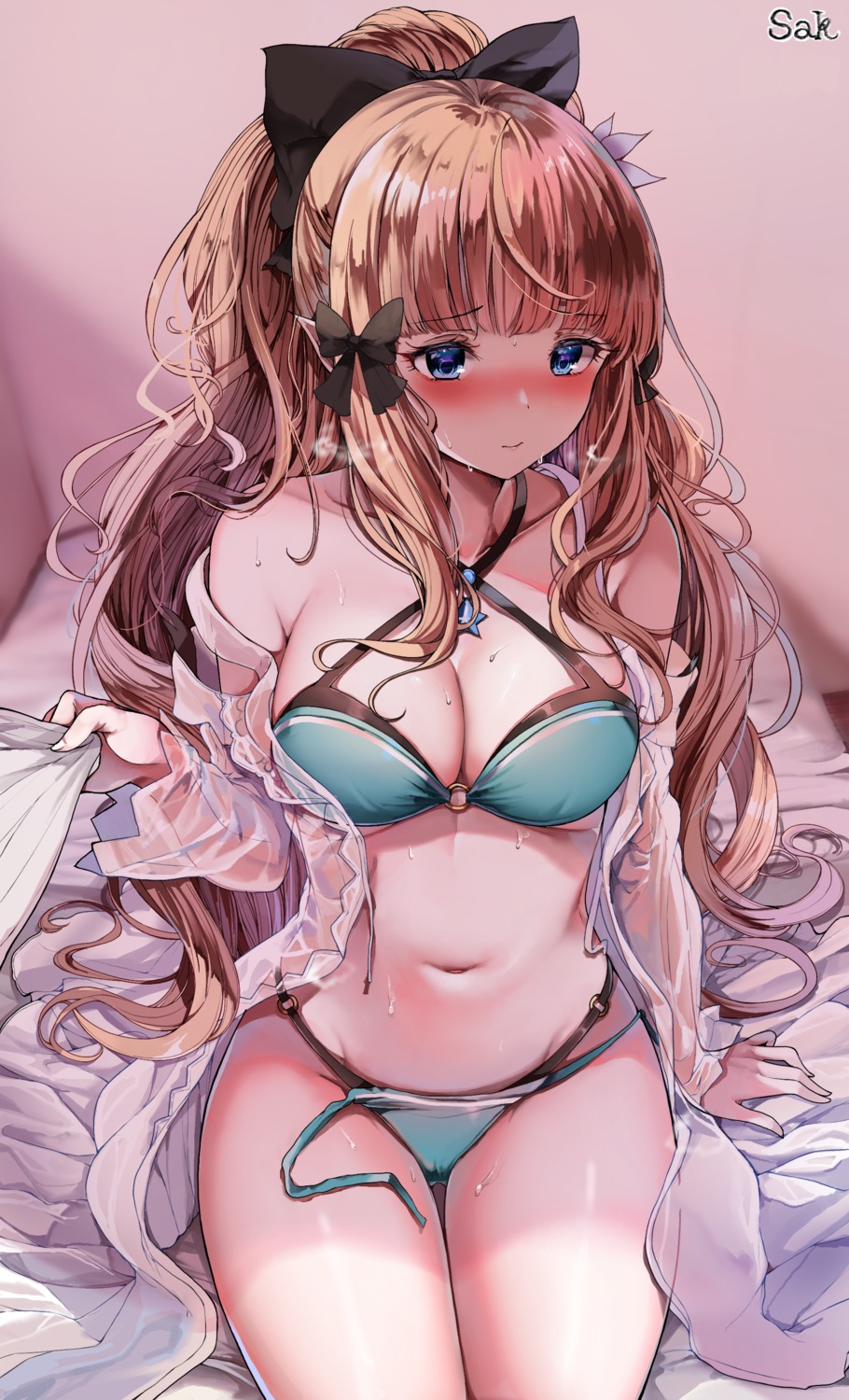 bikini cleavage open_shirt princess_connect princess_connect!_re:dive sak sasaki_saren see_through swimsuits wet wet_clothes