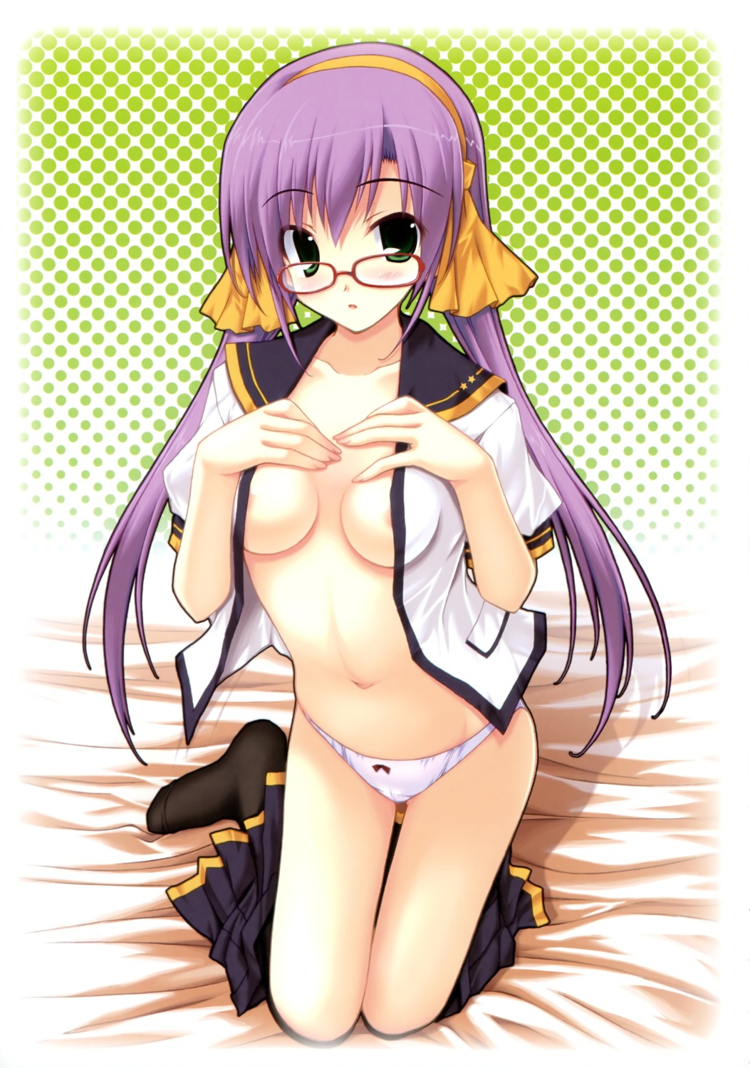 amane_sou areola elle_prier megane nasu_minori no_bra open_shirt pantsu