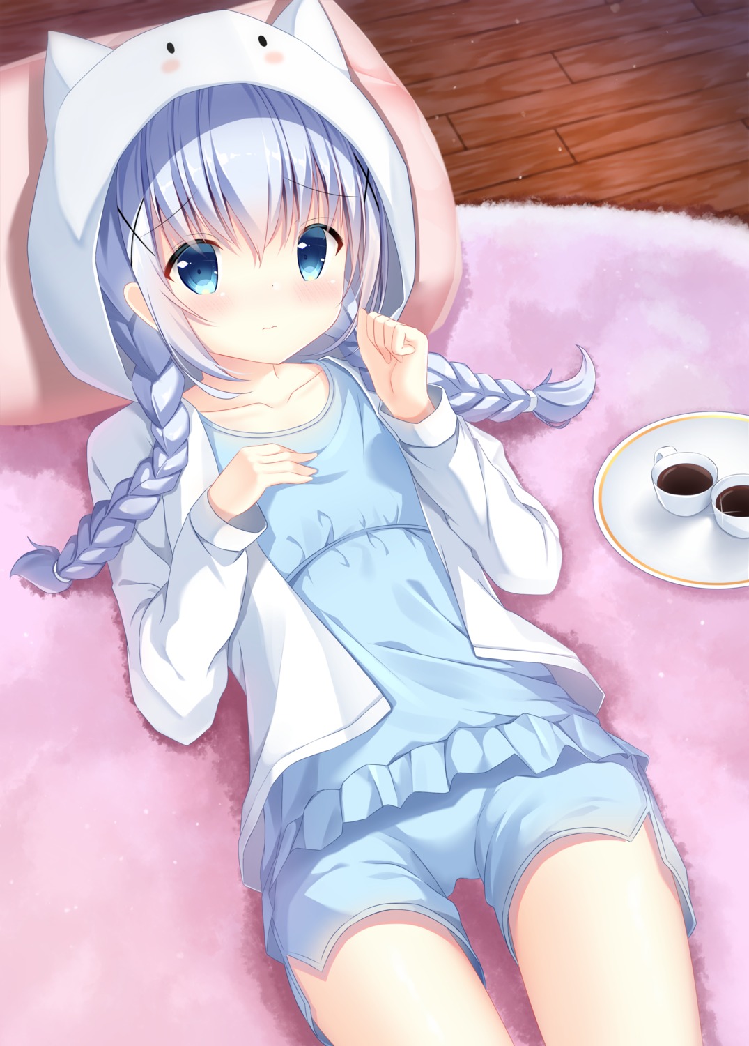 animal_ears breast_hold gochuumon_wa_usagi_desu_ka? kafuu_chino pajama pizzzica