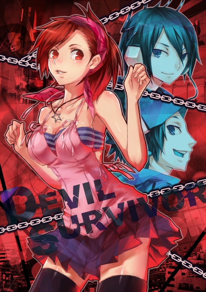 2d 4hands cleavage kihara_atsurou megami_ibunroku_devil_survivor megaten protagonist_(devil_survivor) tanigawa_yuzu thighhighs