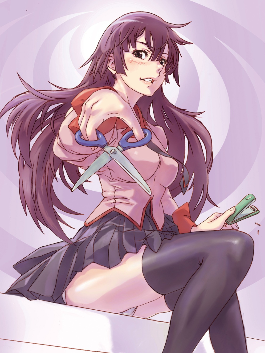 bakemonogatari monogatari_(series) pantsu seifuku senjougahara_hitagi thighhighs yoshikawa_kazunori