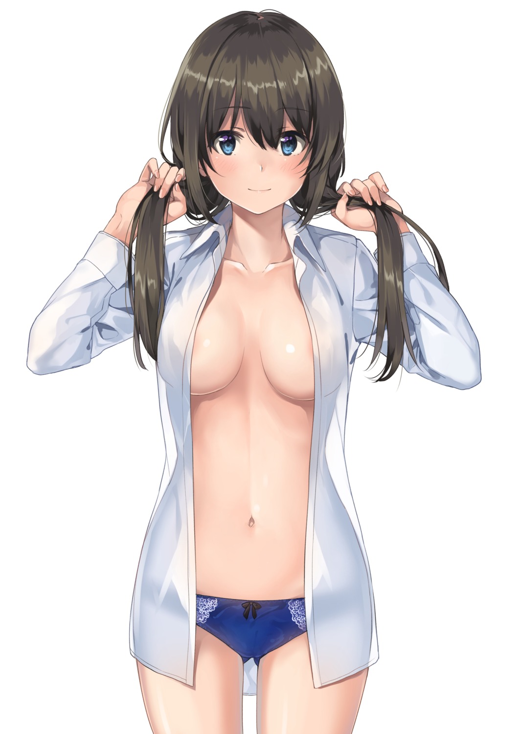 areola dress_shirt no_bra open_shirt pantsu see_through unasaka