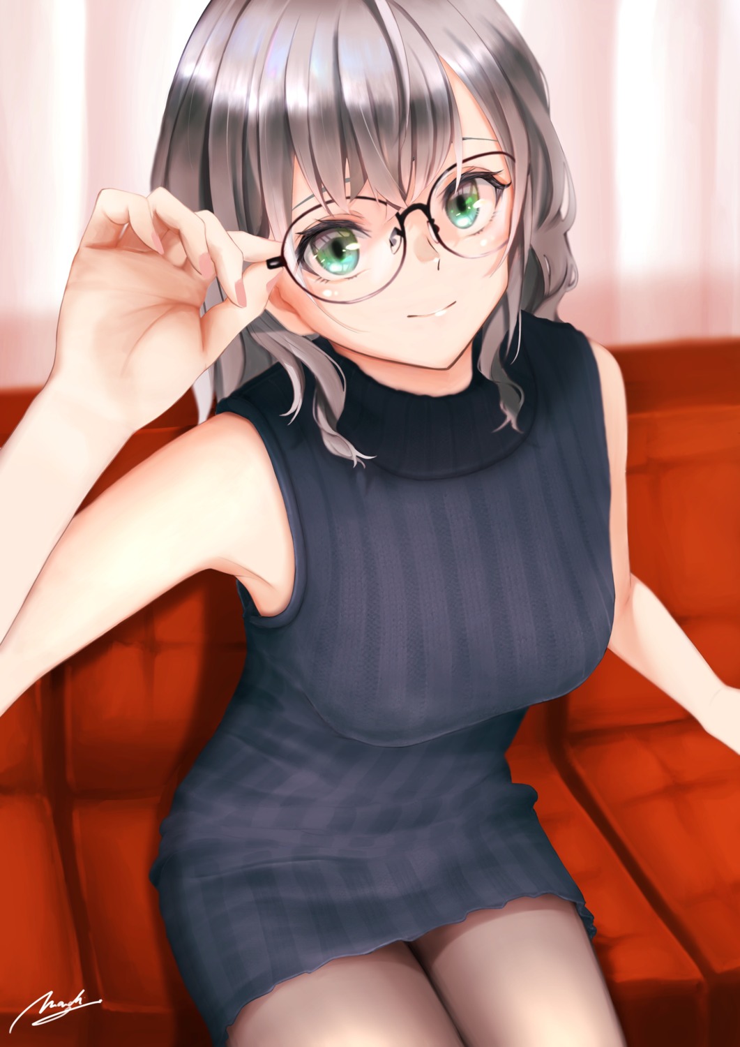 dress hololive megane shirogane_noel sweater yashiro_machi