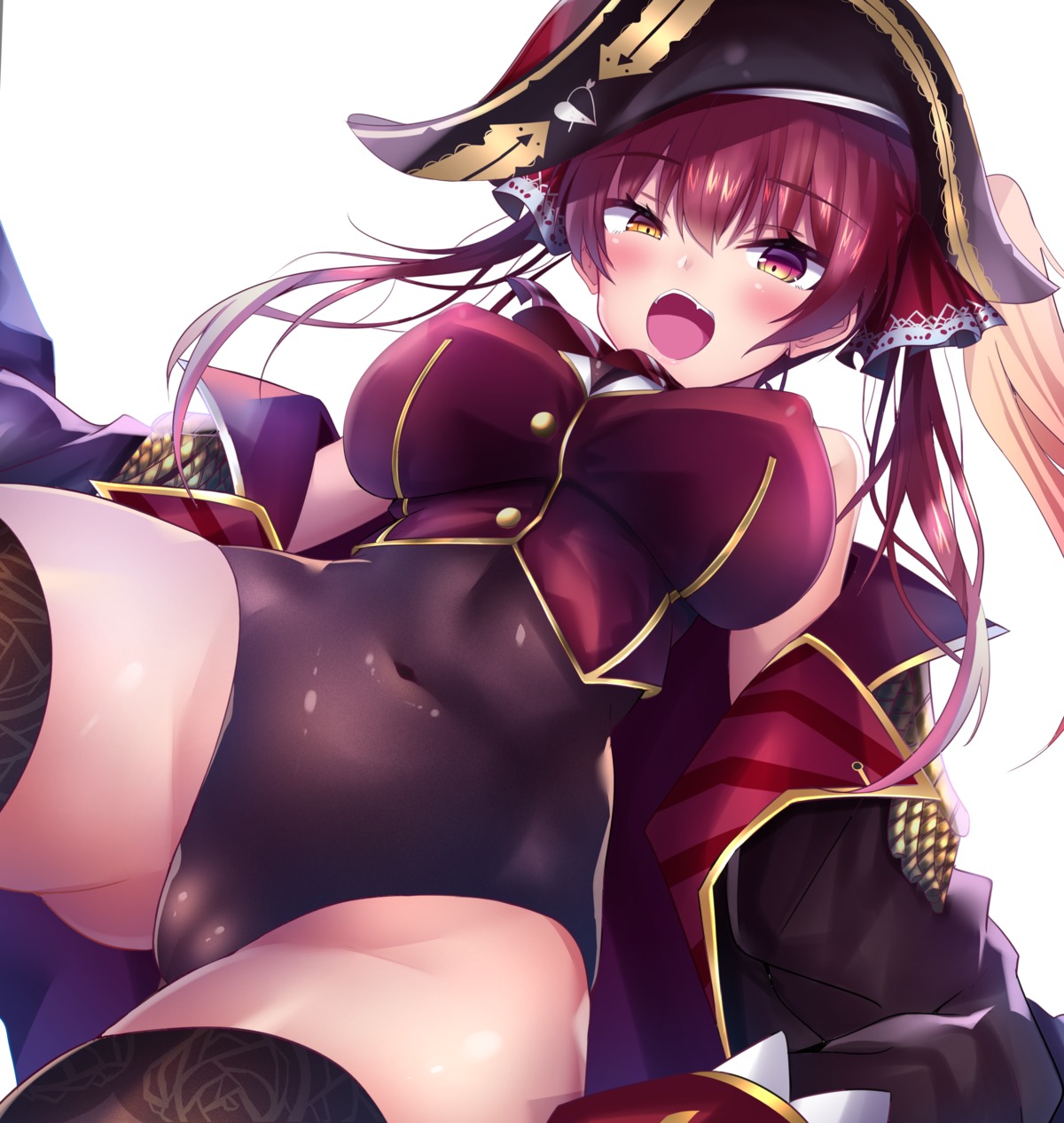 cameltoe erect_nipples heterochromia hololive houshou_marine leotard pirate shiki_(catbox230123) thighhighs