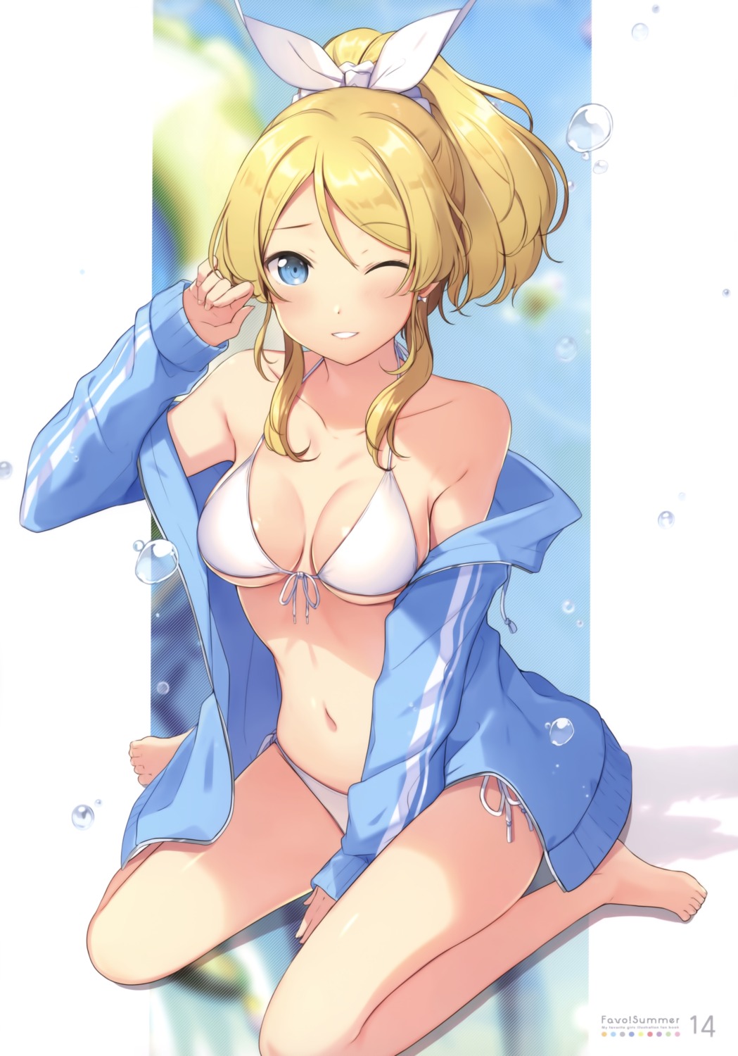 6u ayase_eli bikini cleavage eternal_land love_live! open_shirt swimsuits underboob